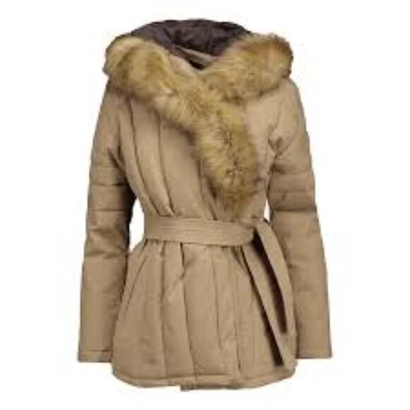 Maje Faux Fur Trimmed Cotton Blend Twill Hooded Coat 4 - Picture 2 of 14